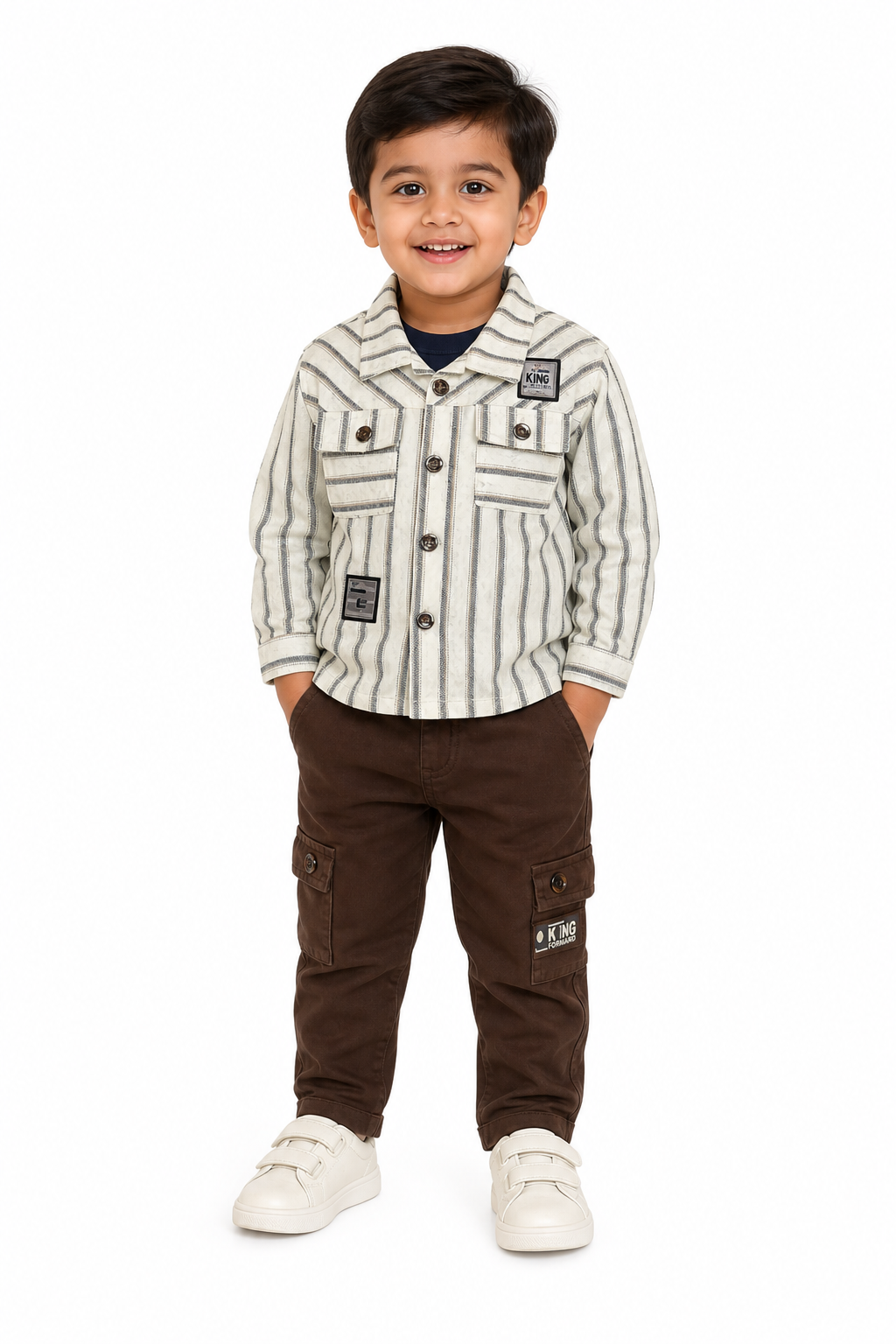 Grey Striped Shirt & Cargo Set