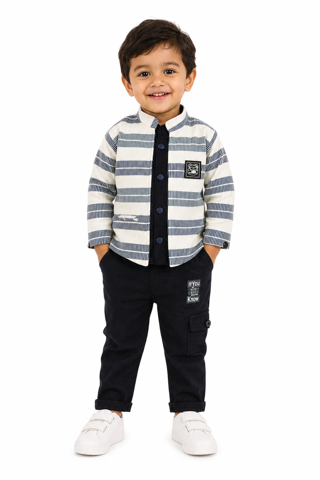 Blue Striped Jacket & Cargo Set