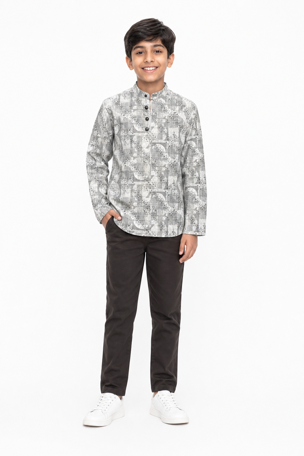 Grey Printed Shirt Set