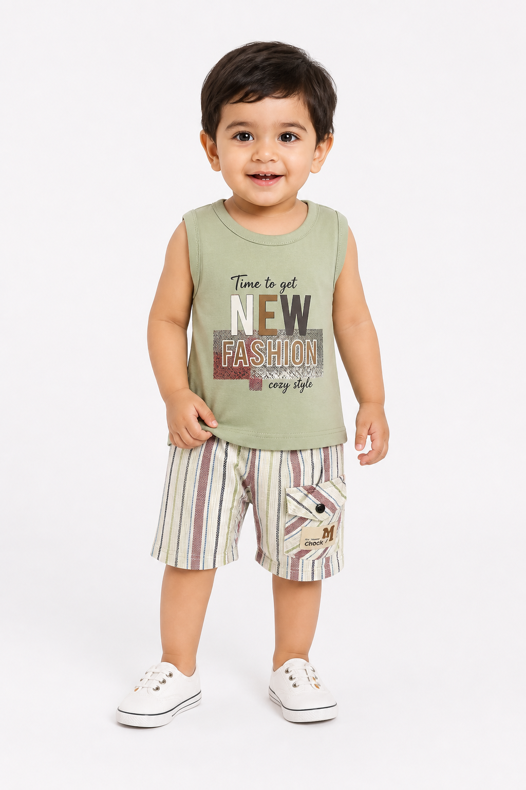Green Tank & Striped Shorts Set