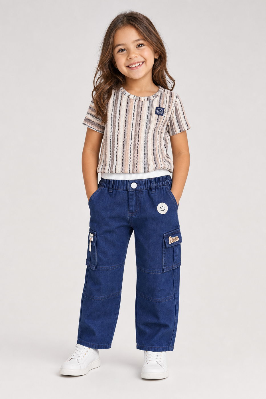 Striped Tee & Denim Cargo Set
