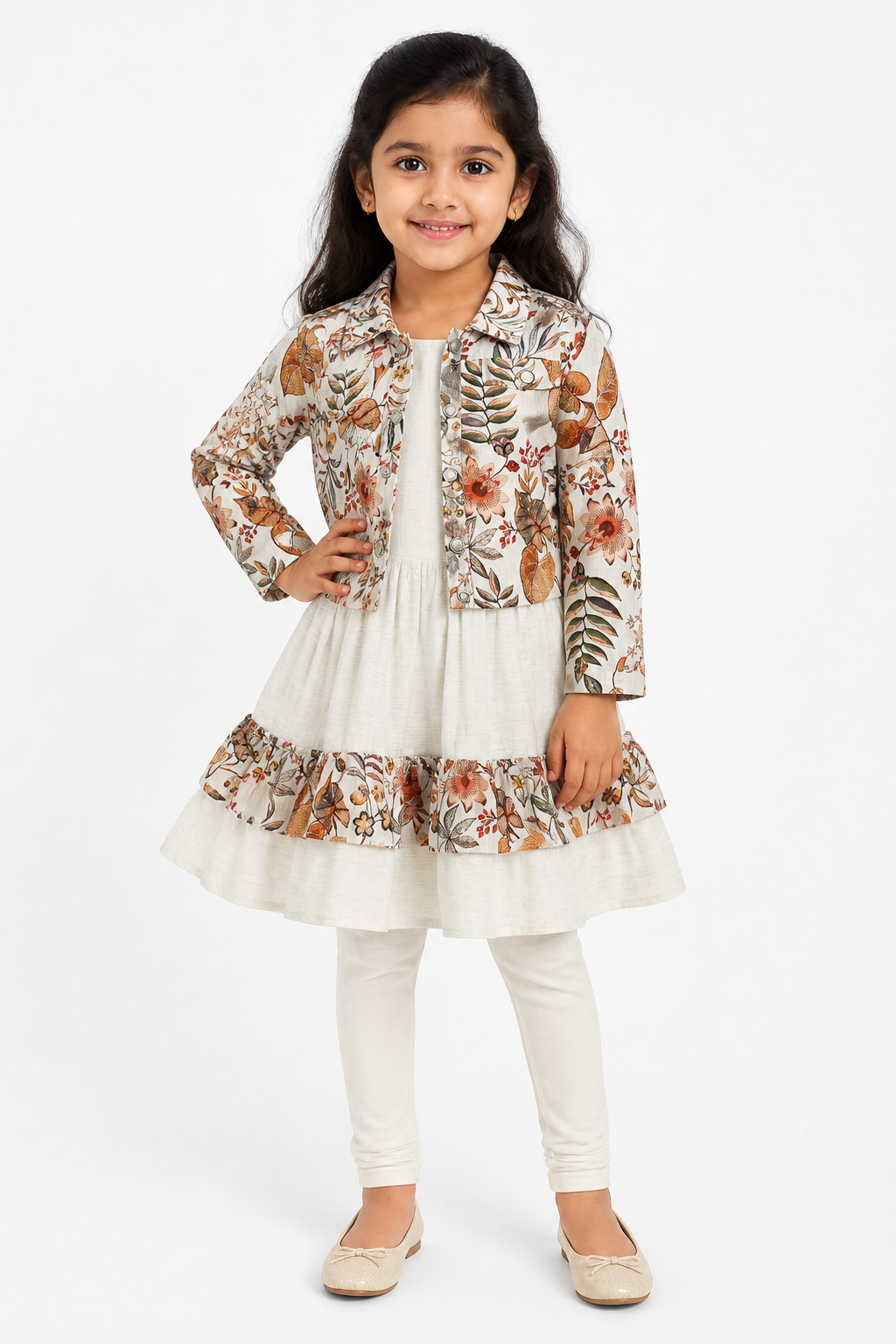 Ivory Floral Jacket & Frock Set