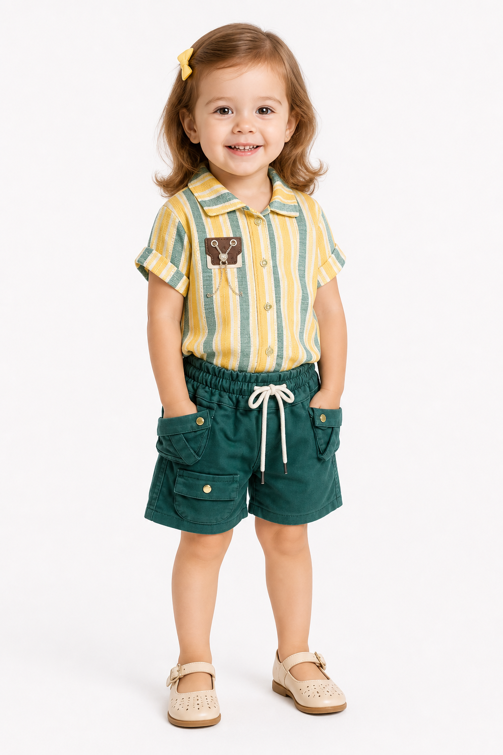 Sunny Stripe Drawstring Shorts Set