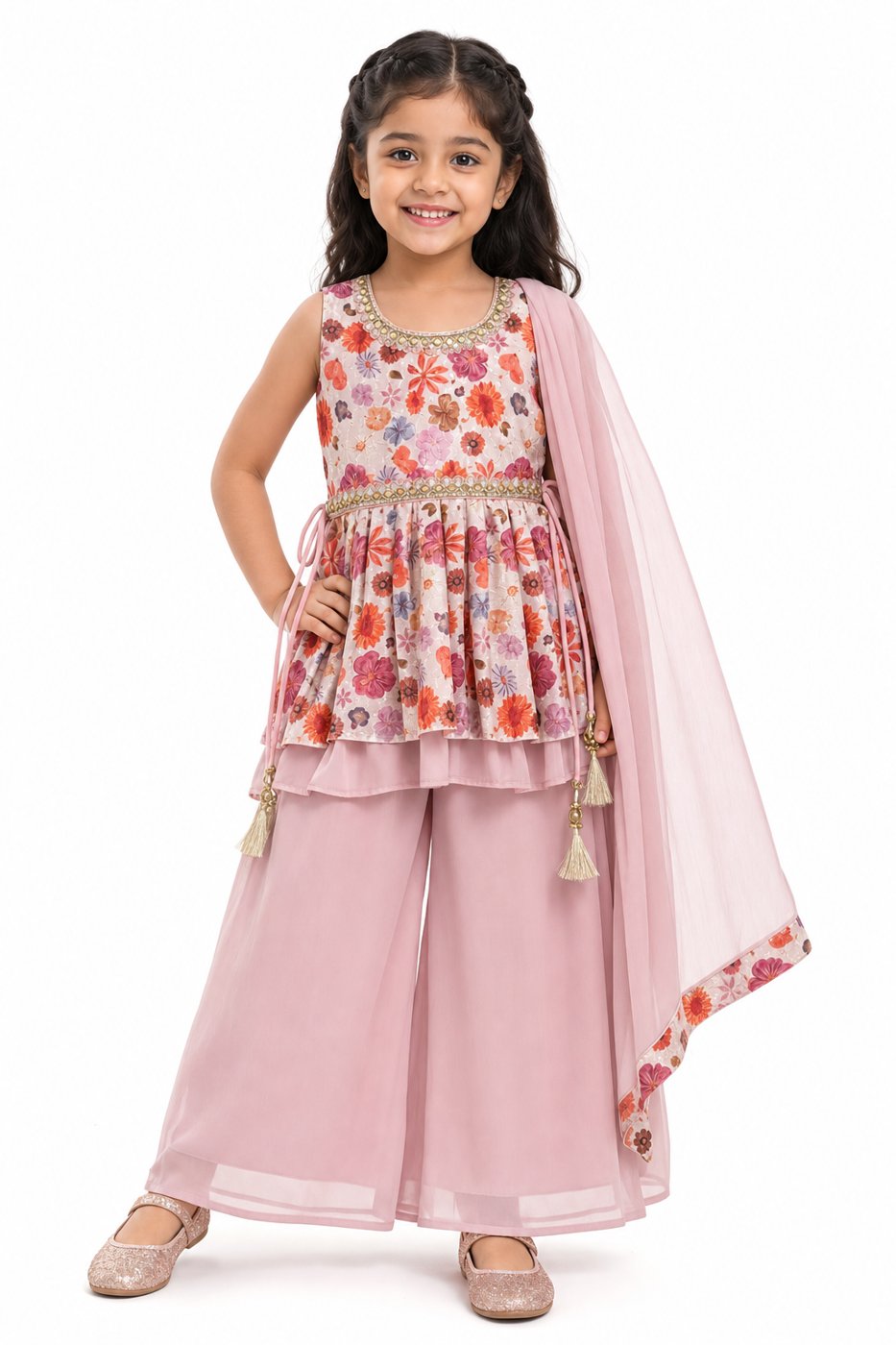 Blush Pink Floral Sharara Set