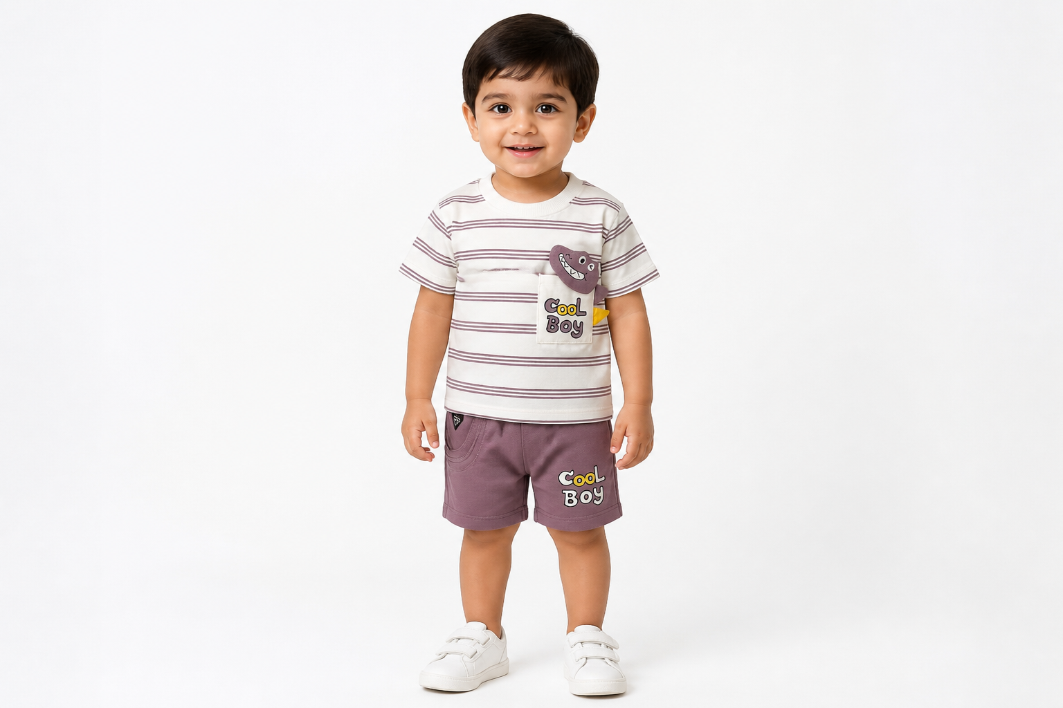 Cool Boy Purple Striped T-Shirt & Shorts Set