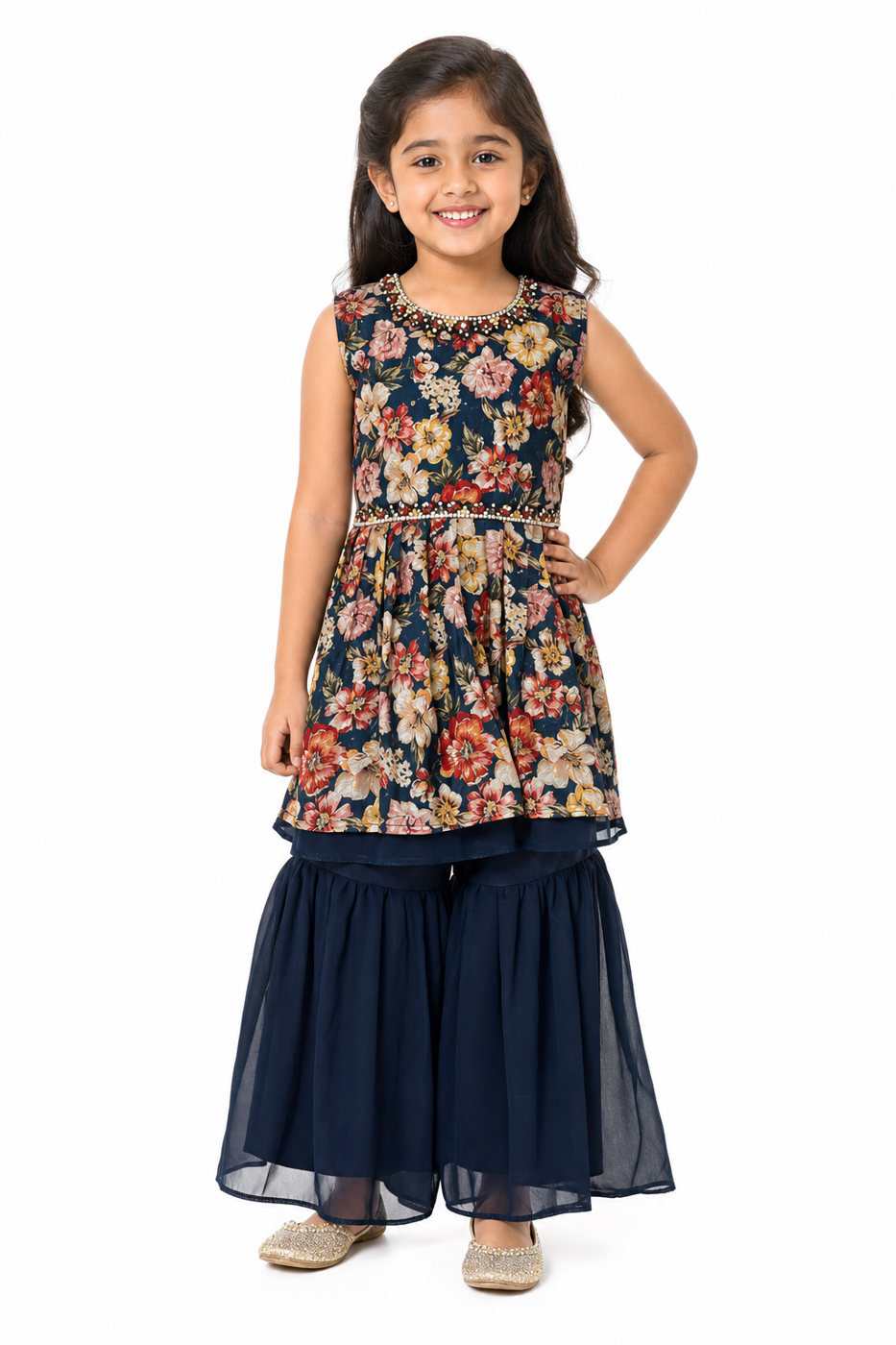 Cream Floral Sharara Set