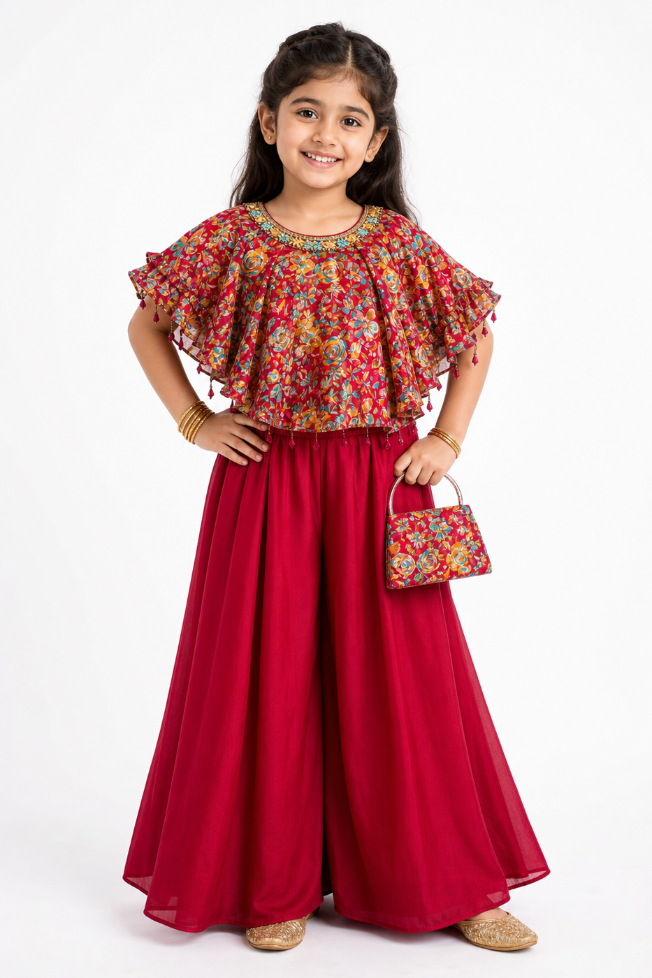 Rani Pink Floral Cape Set