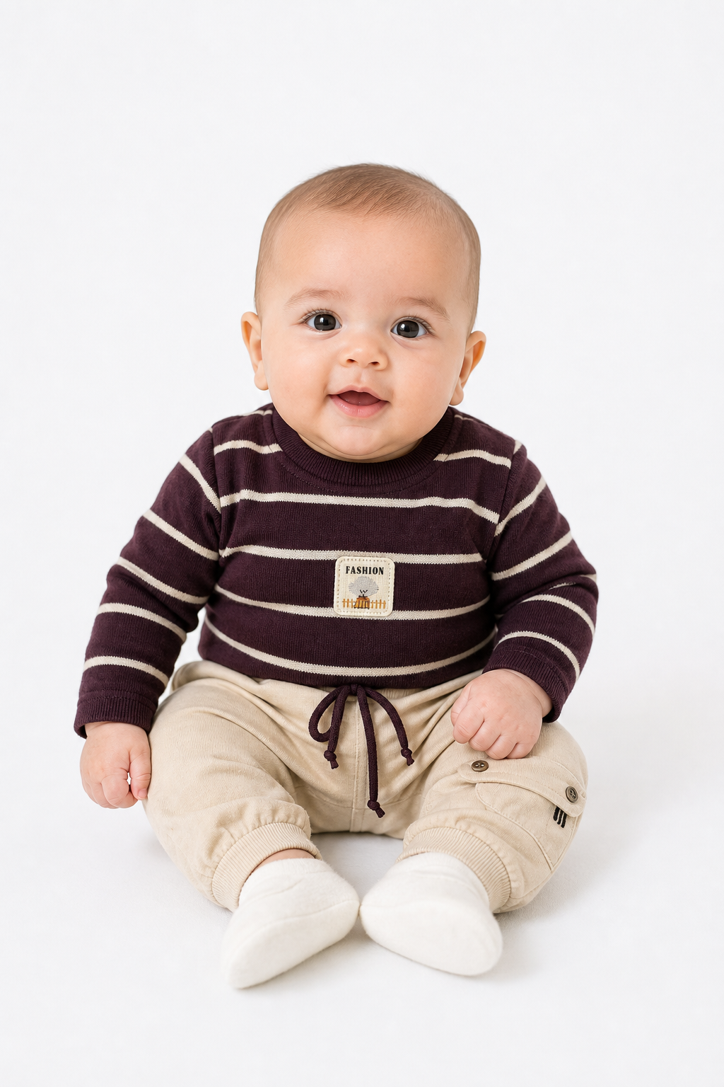 Maroon Stripe Sweatshirt Set
