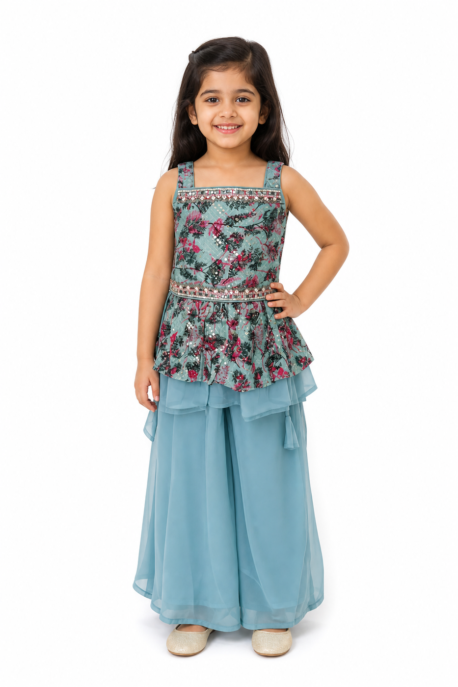 Powder Blue Floral Sharara Set