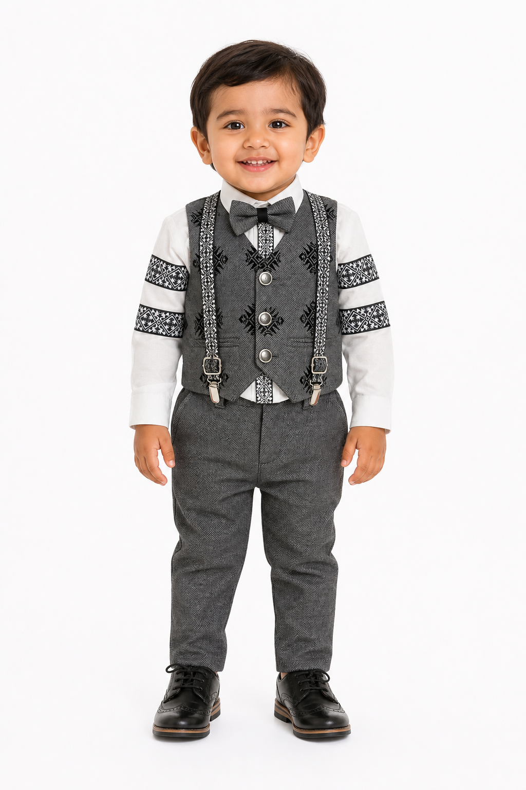 Grey Waistcoat Shirt Set