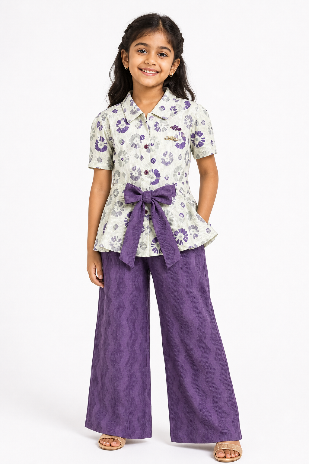 Violet Bow Peplum Set