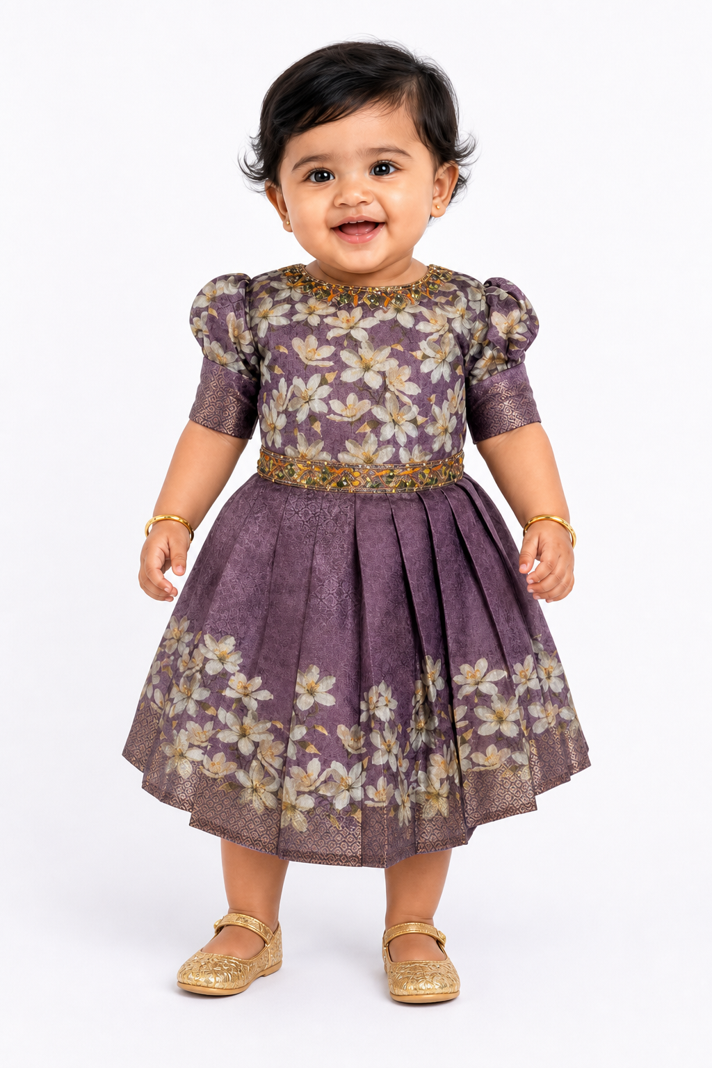 Purple Floral Zari Frock