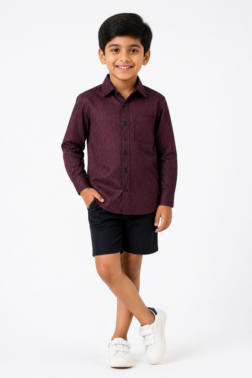 Wine Printed Casual Shirt