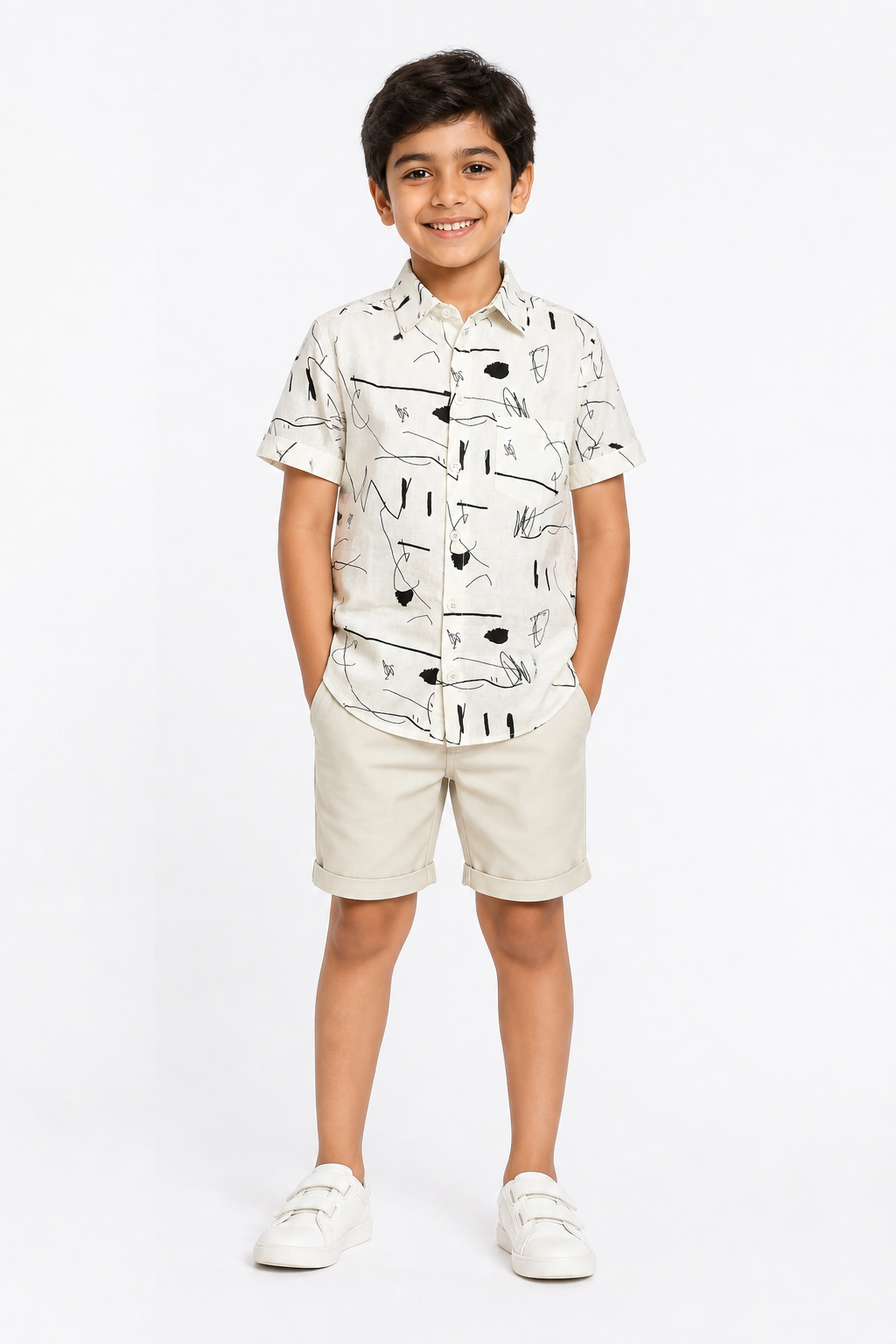 White Doodle Print Shirt