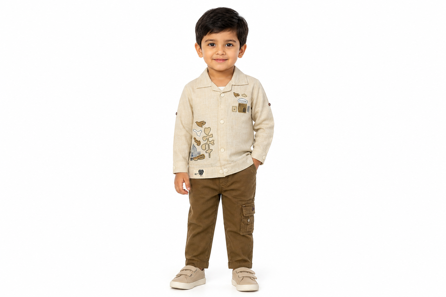 Beige Printed Jacket & Trouser Set