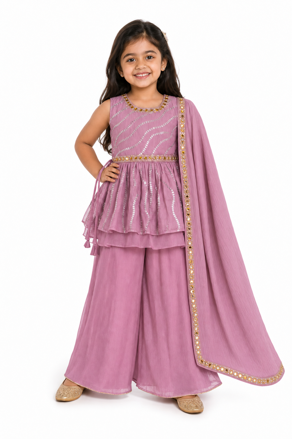 Mauve Peplum Sharara Set