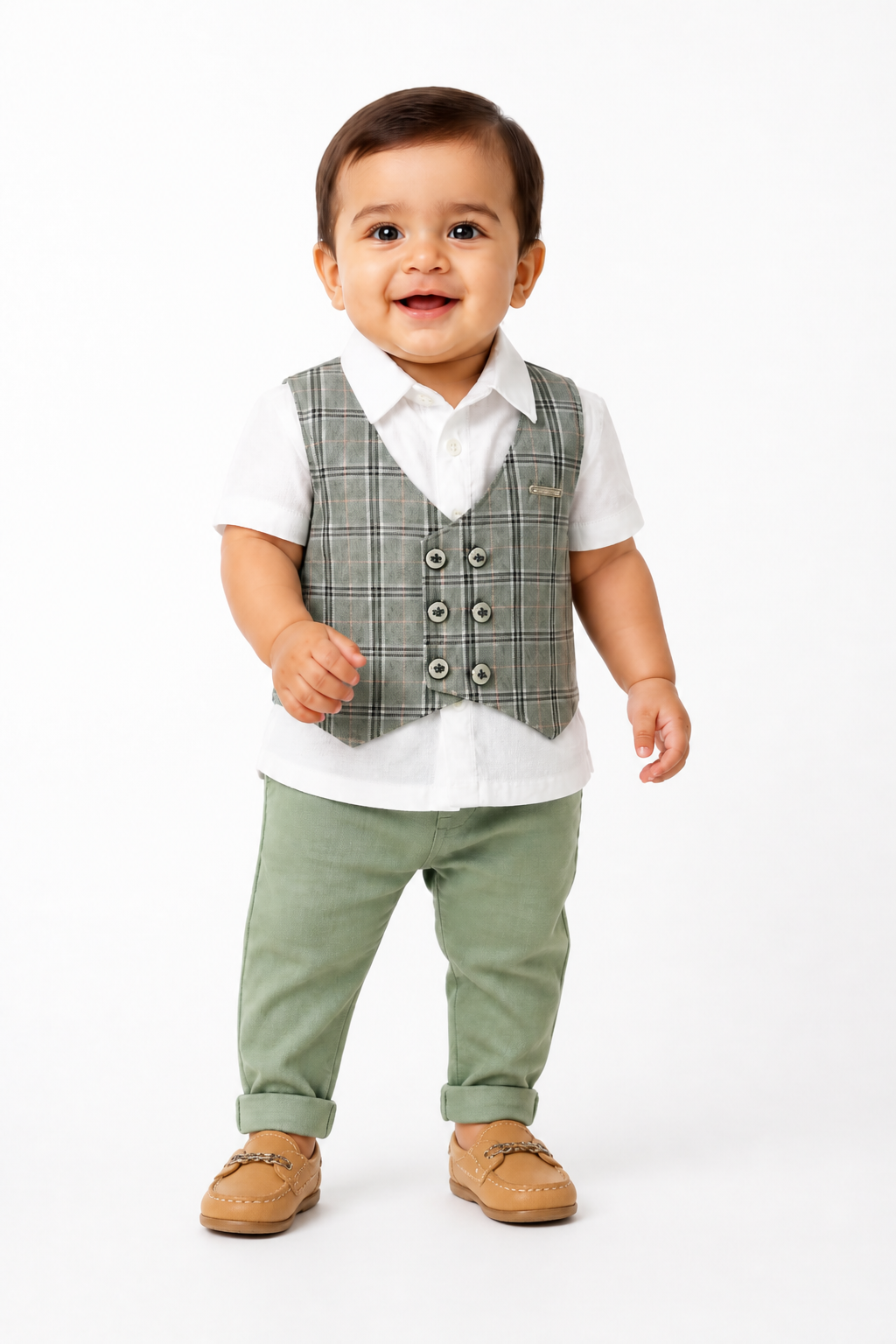 Checked Waistcoat & Green Pant Set
