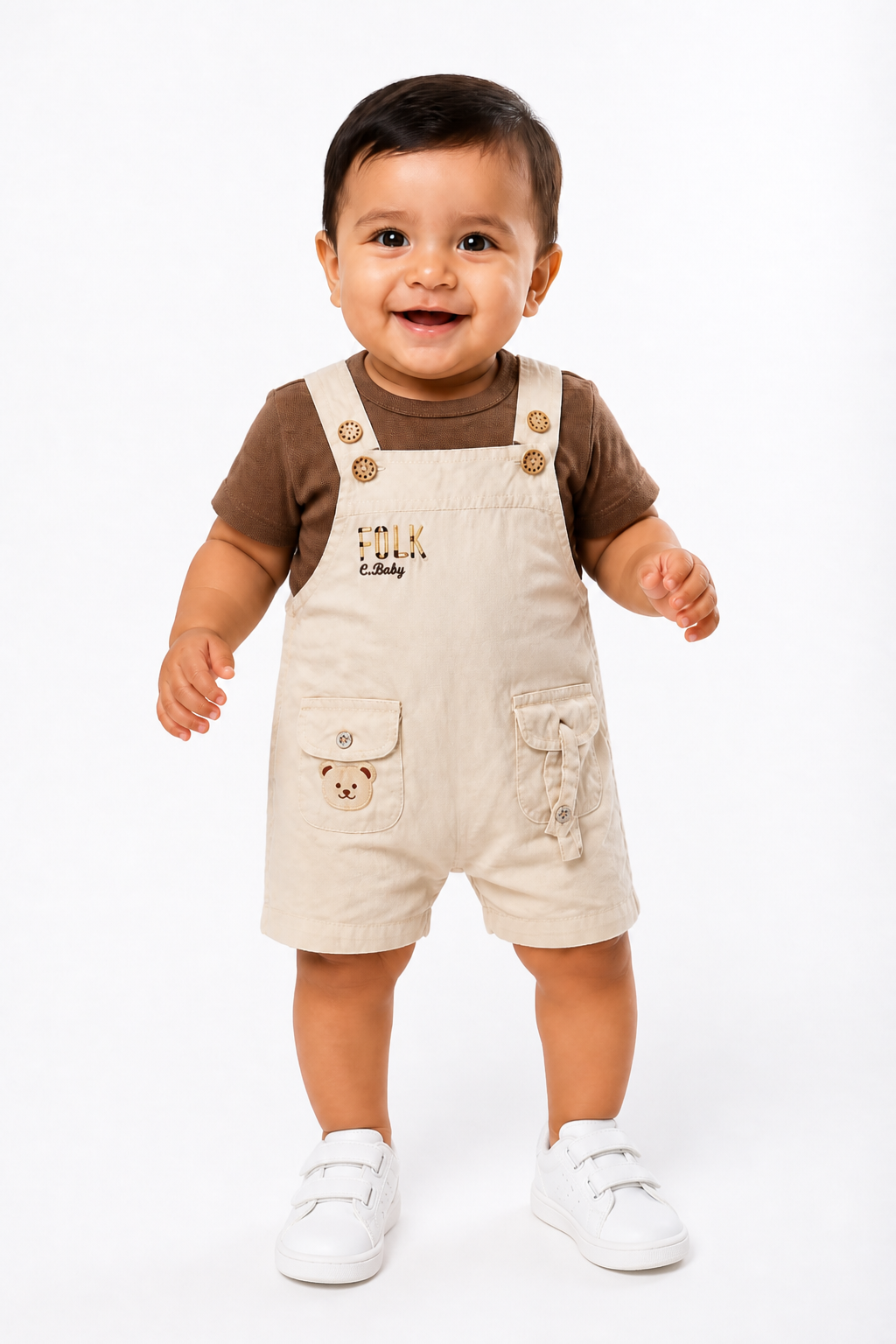 Beige Bear Dungaree Set