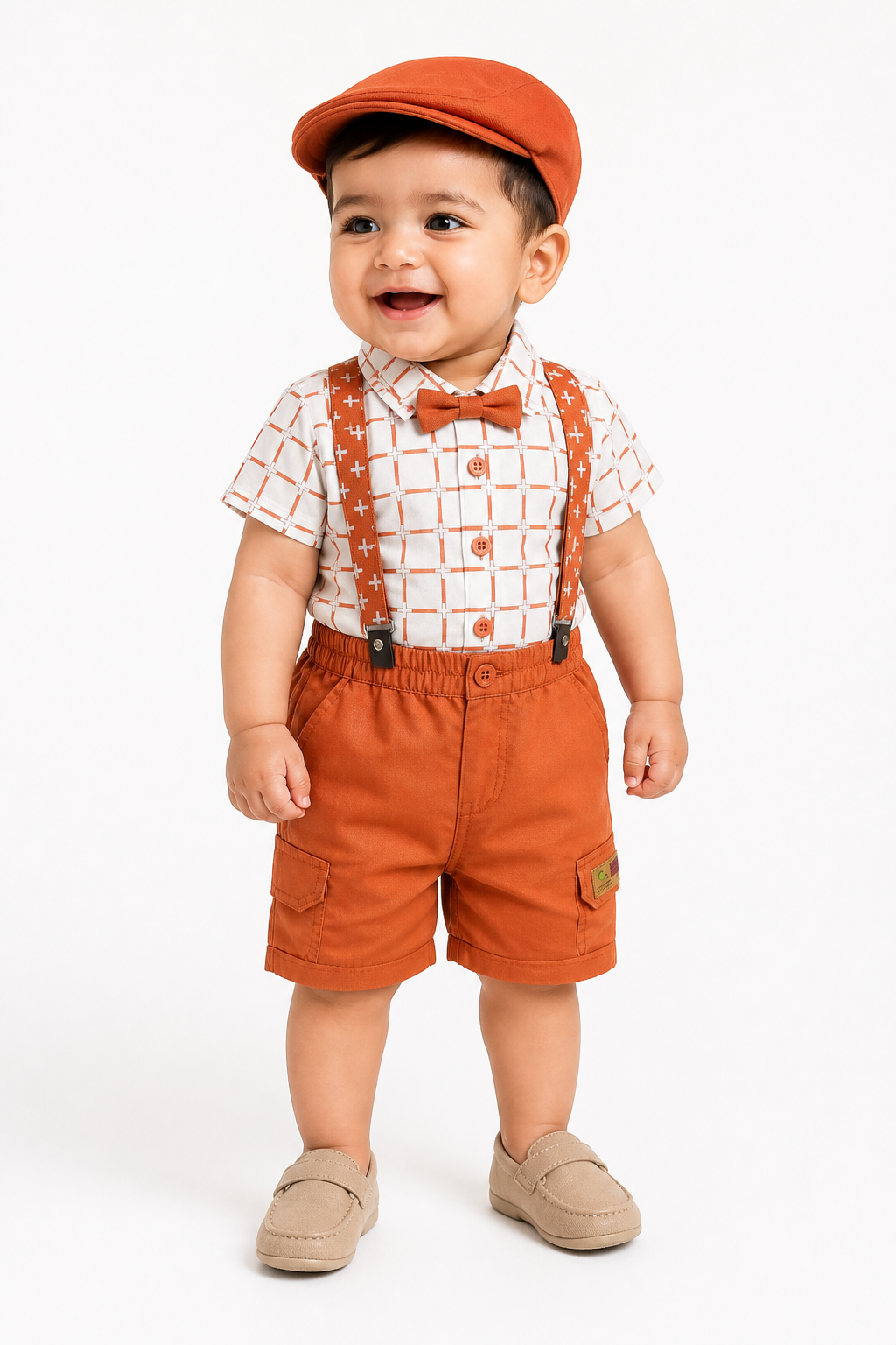 Orange Checked Shirt & Shorts Set