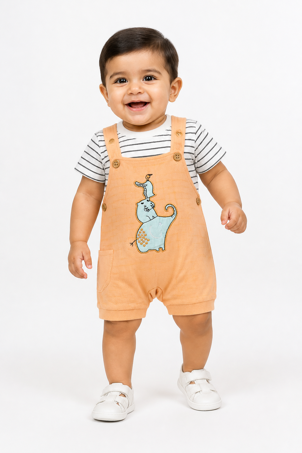Orange Elephant Dungaree Set