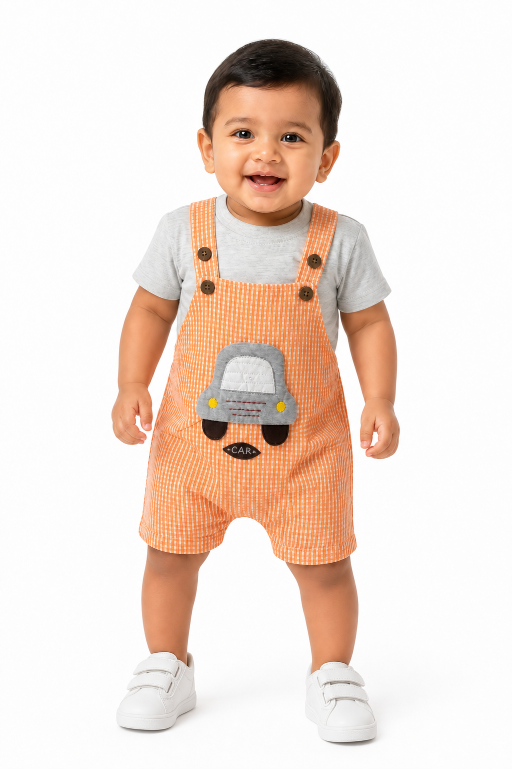 Orange Corduroy Car Dungaree Set