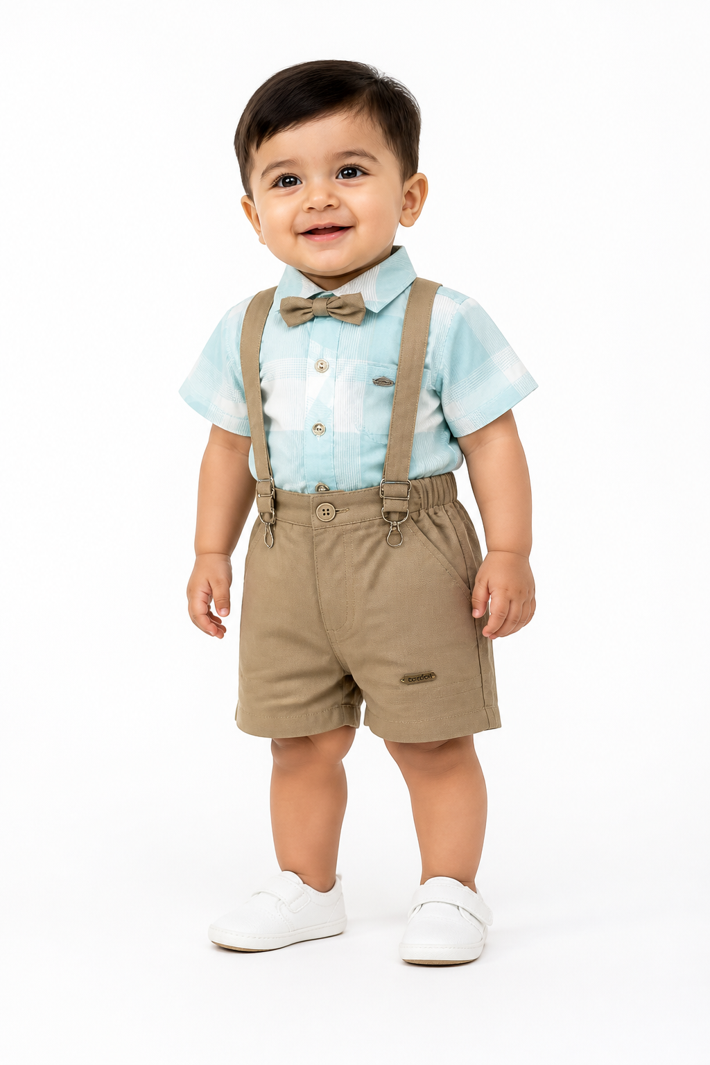 Checked Shirt & Dungaree Shorts Set