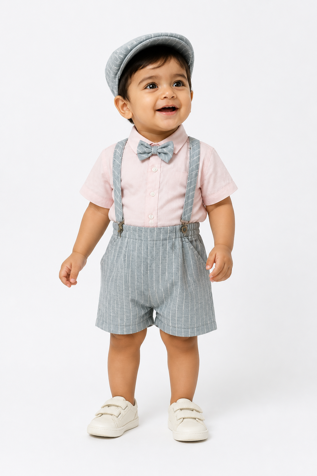 Pink Shirt & Dungaree Shorts Set