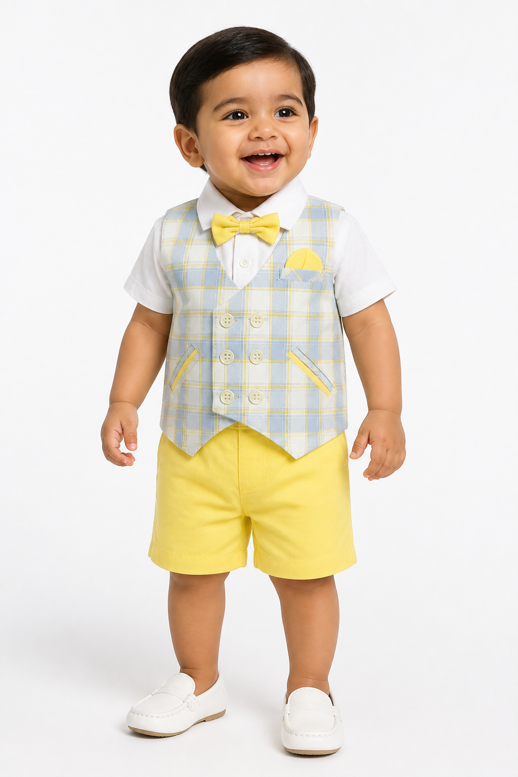 Yellow Checked Waistcoat & Shorts Set