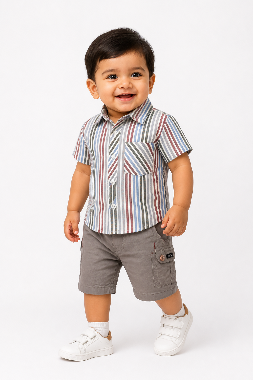 Striped Shirt, Tee & Shorts Set