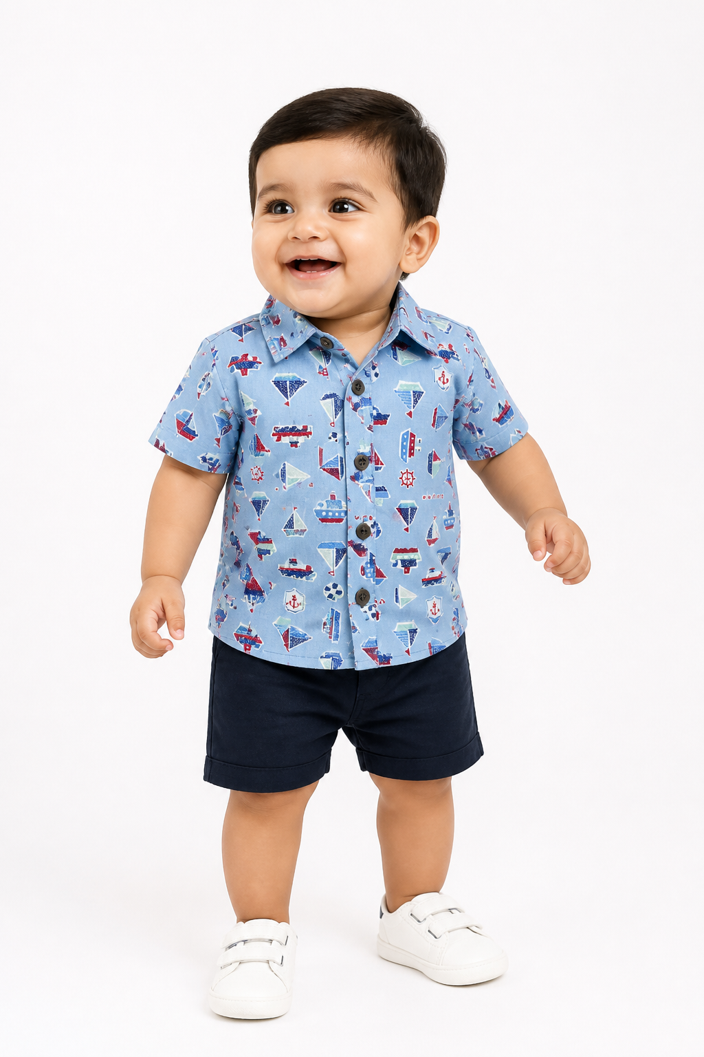 Blue Printed Shirt & Shorts Set