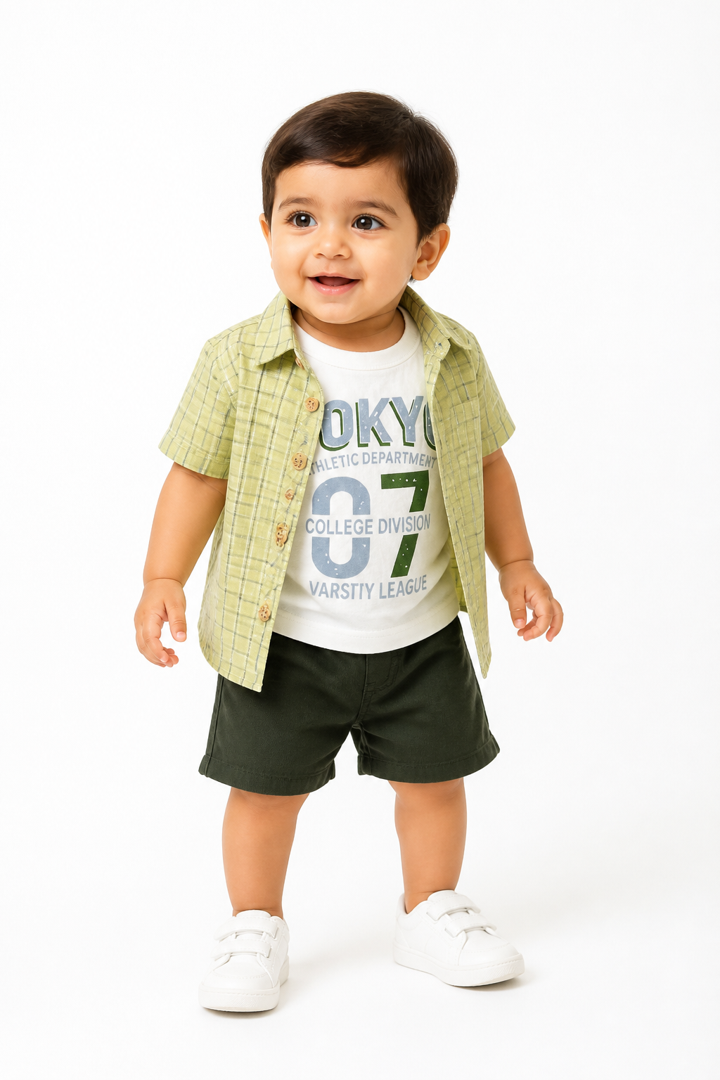 Checked Shirt, Tee & Shorts Set