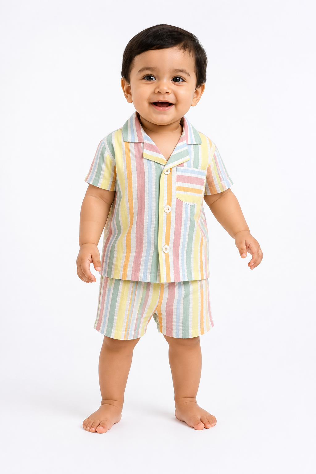 Pastel Striped Shirt & Shorts Set