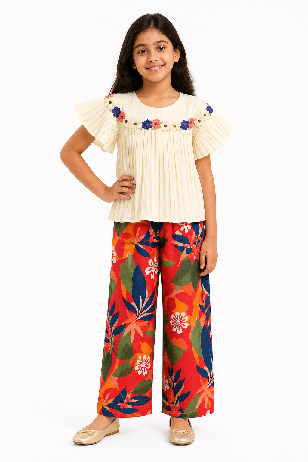 Cream Top & Tropical Palazzo Set