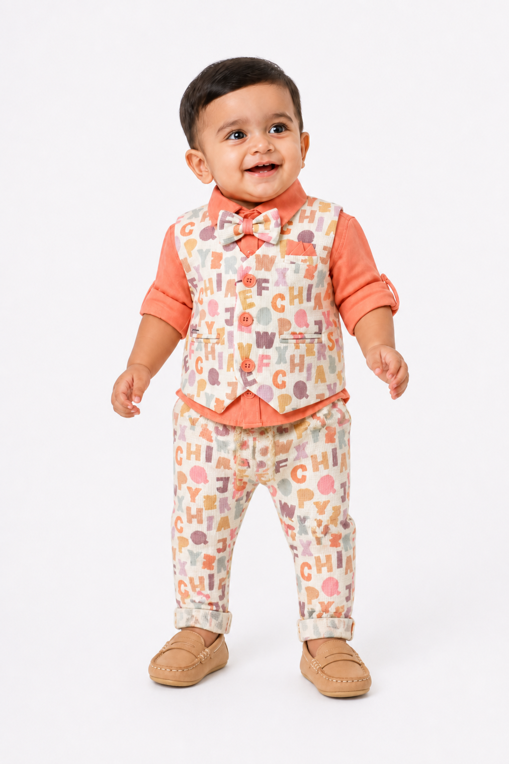 Peach Floral Waistcoat Set