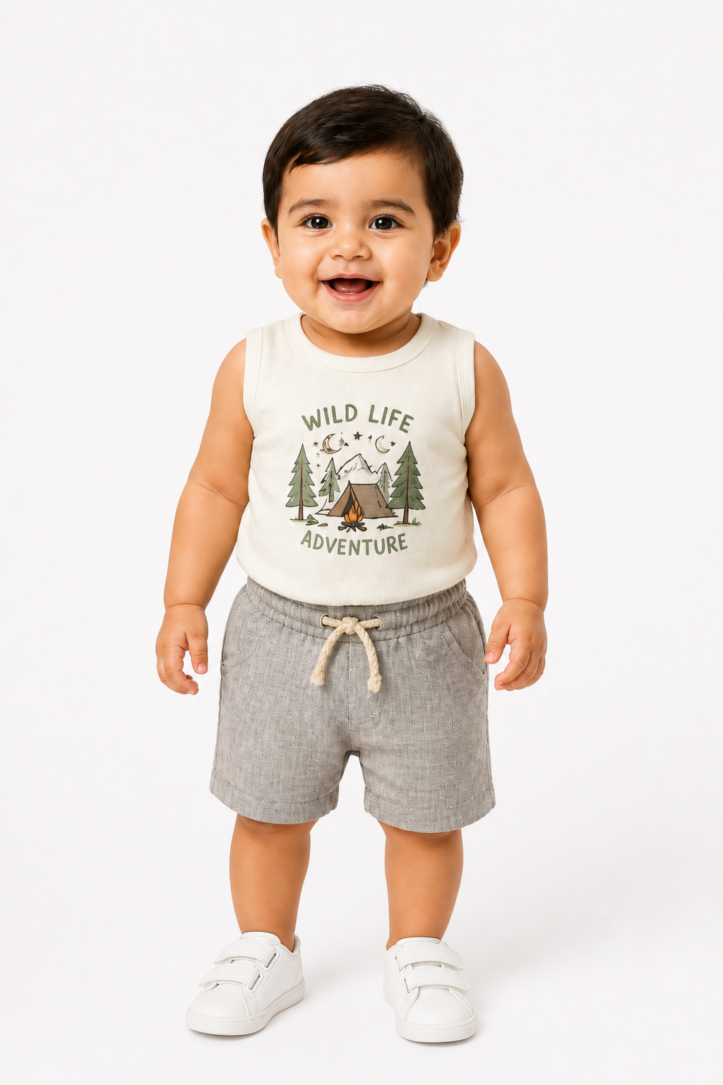 Beige Adventure Tee & Shorts Set