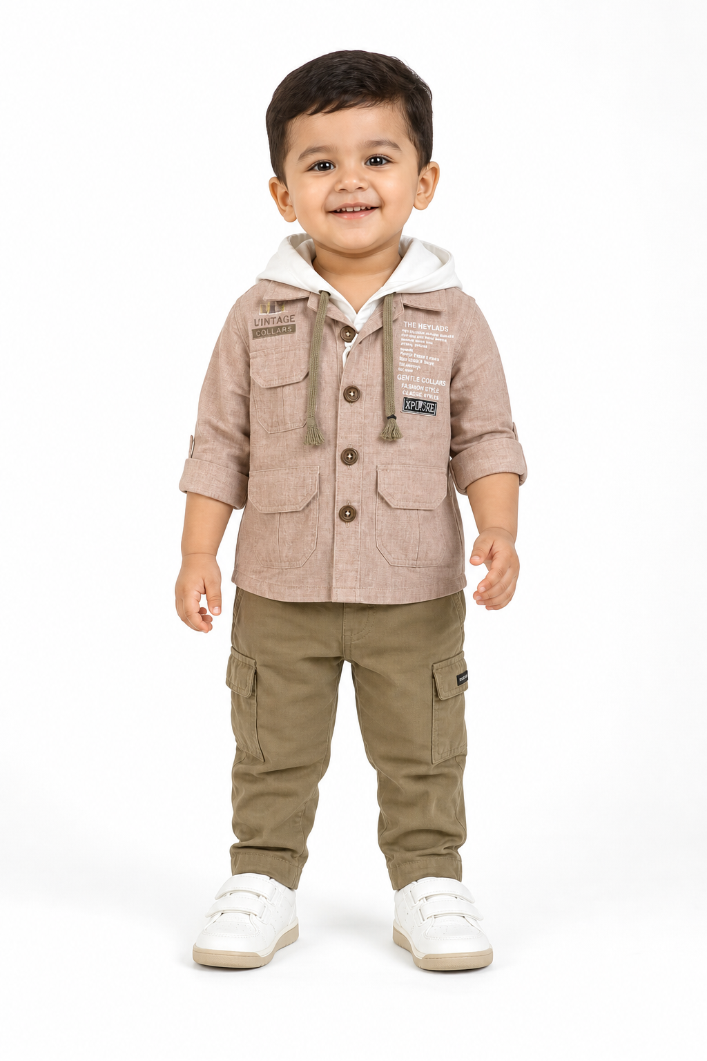 Beige Hooded Overshirt & Cargo Set