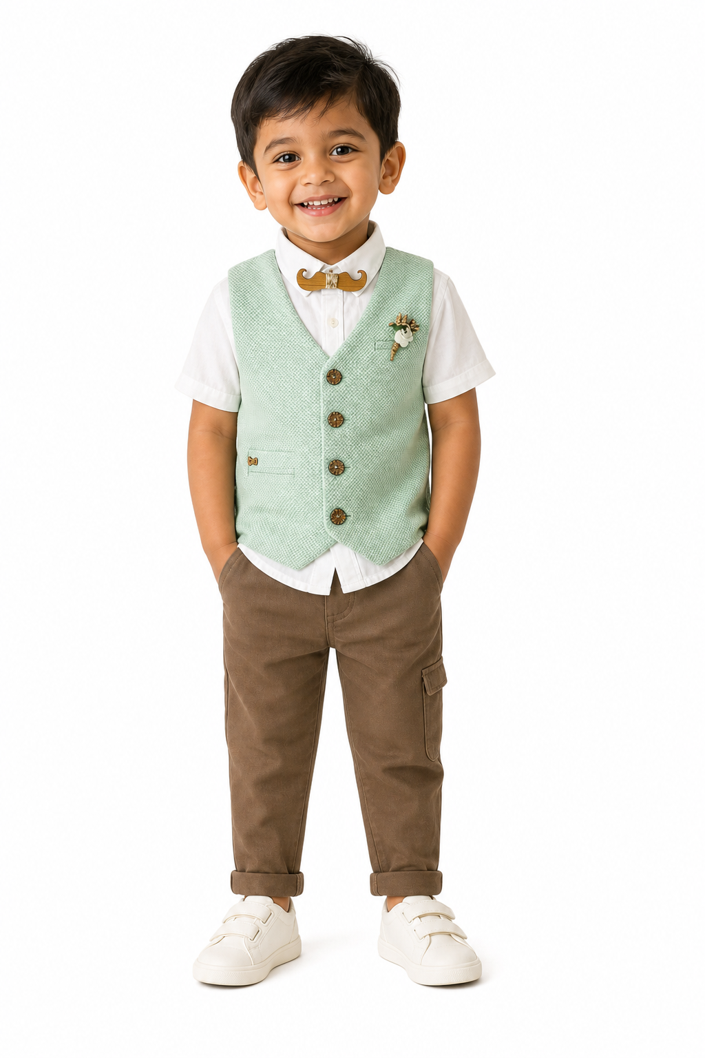 Mint Waistcoat & Brown Trouser Set