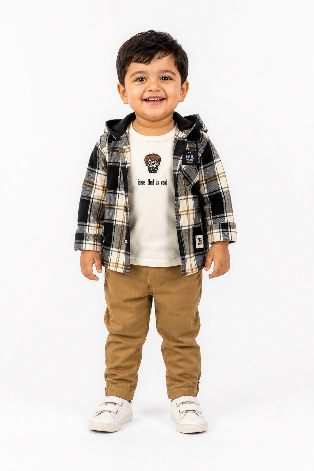 Black Check Hooded Shirt Set