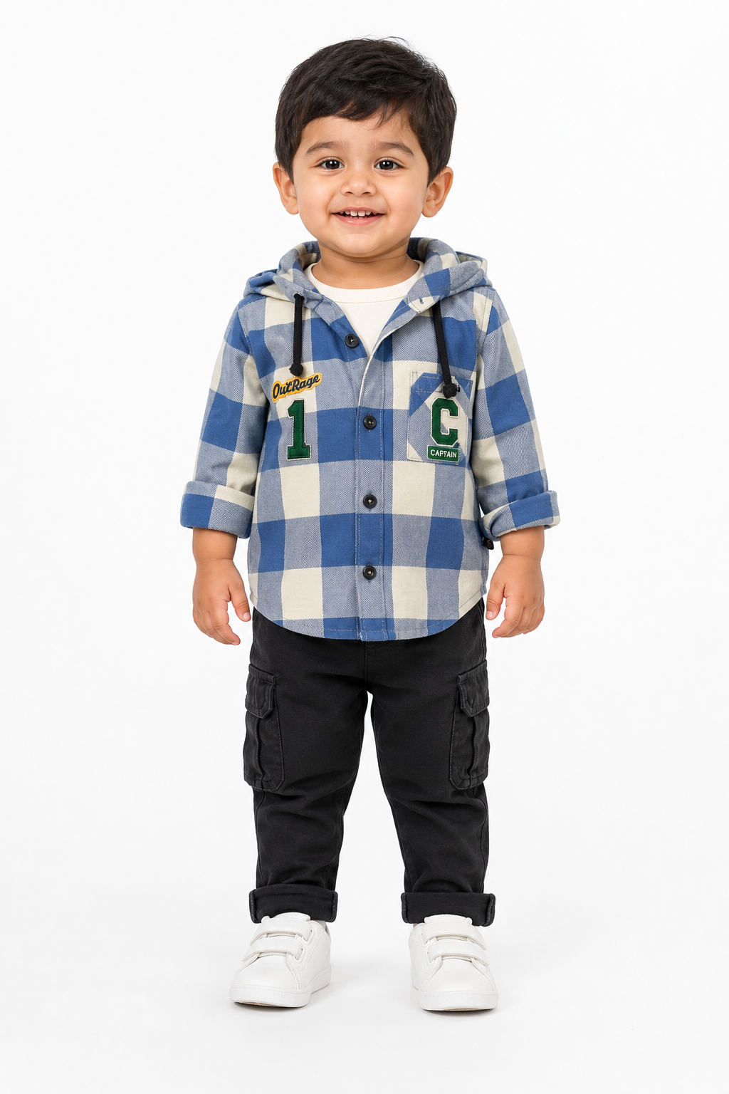 Blue Check Hooded Shirt Set