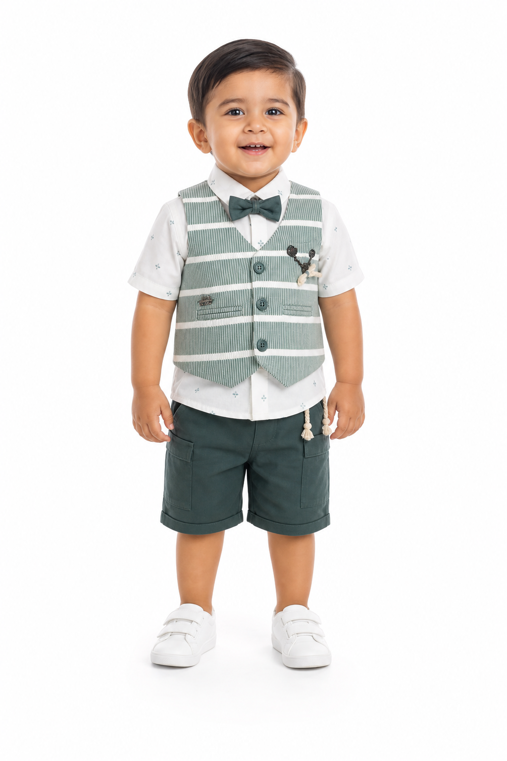 Teal Striped Waistcoat Shorts Set
