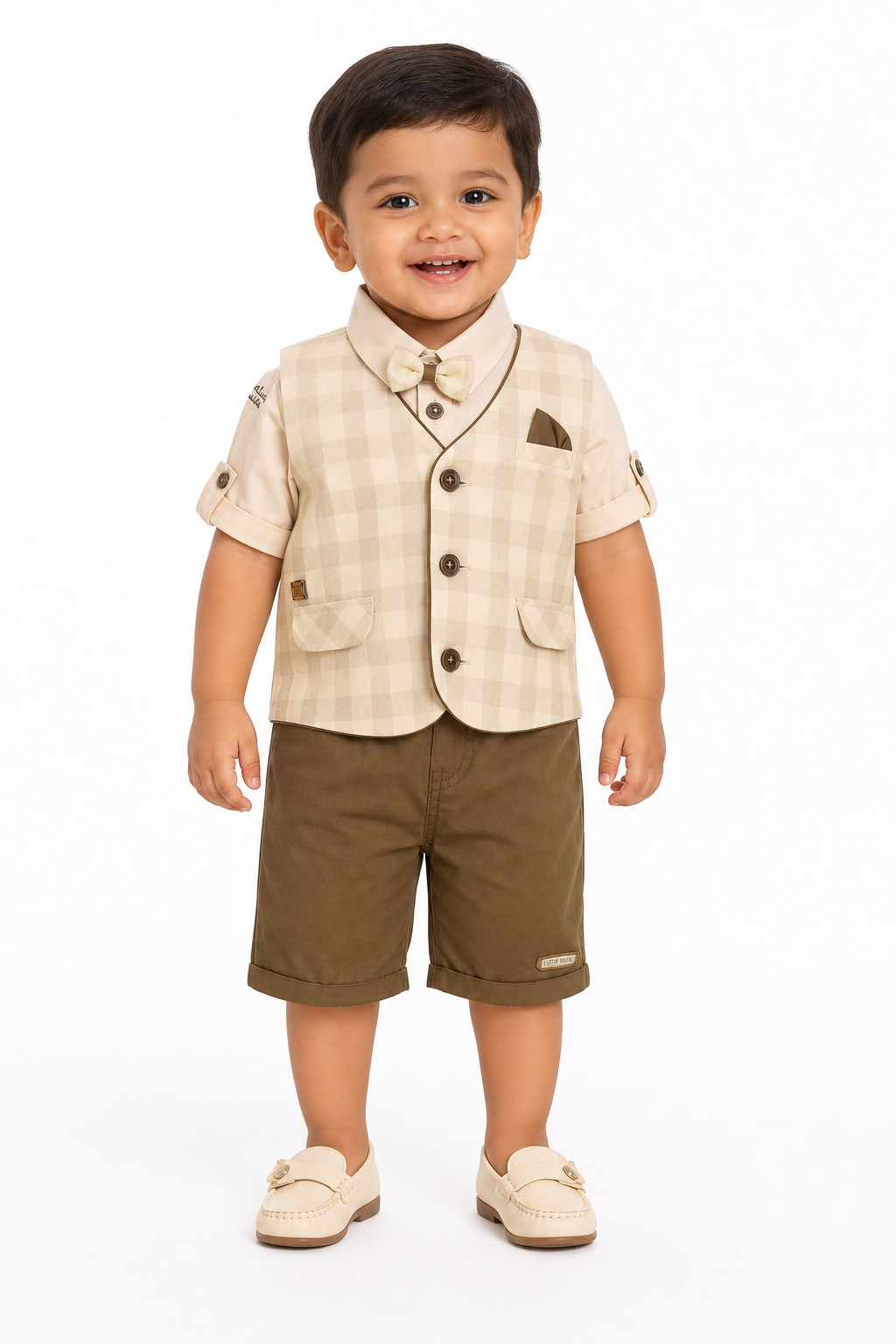 Beige Check Waistcoat Set