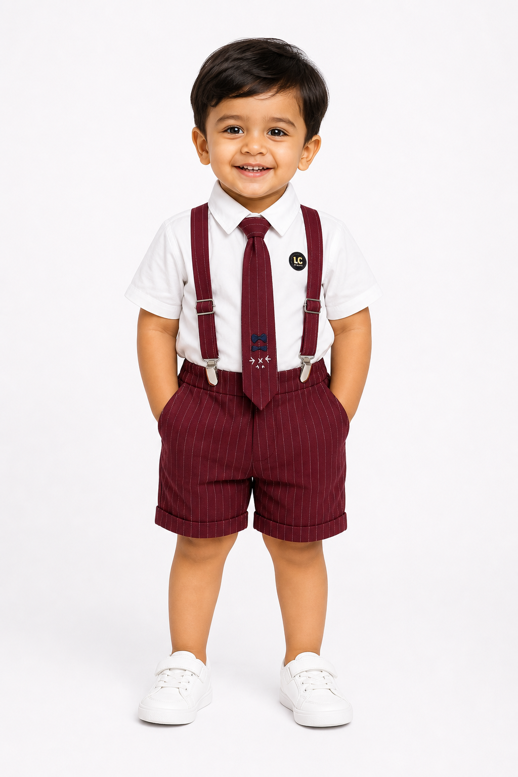 Maroon Suspender Shorts Set
