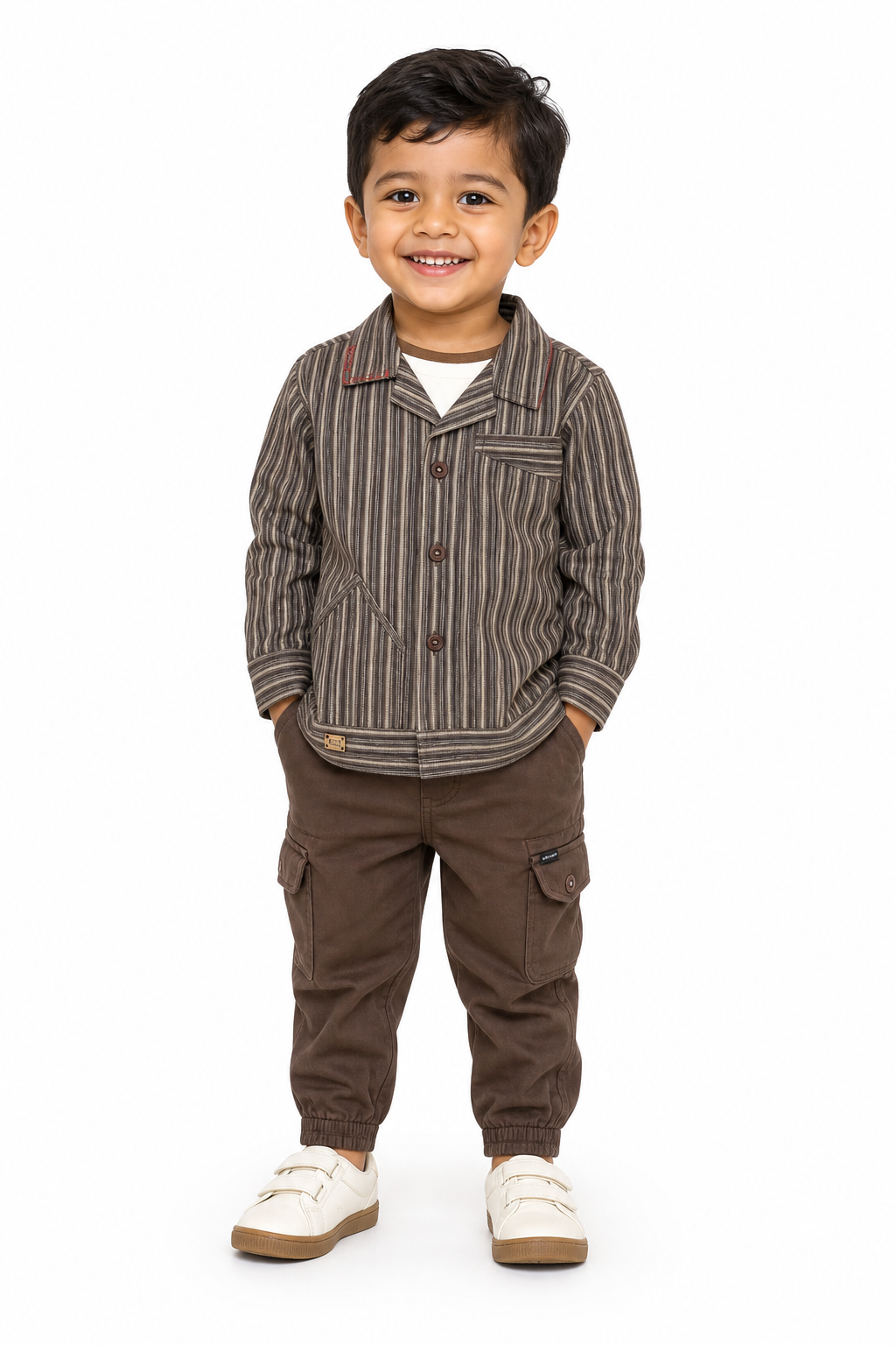 Brown Striped Shirt Set