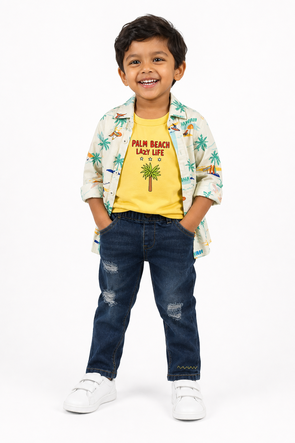 Palm Print Shirt & Jeans Set