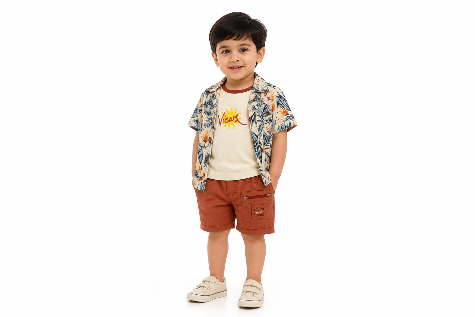 Rust & Blue Floral Shirt & Shorts Set