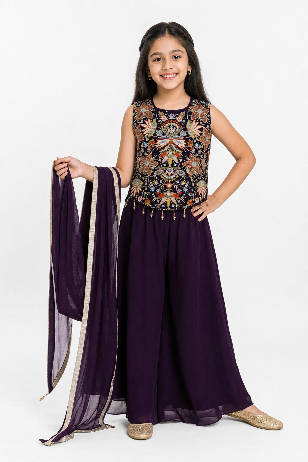 Wine Embellished Palazzo Set