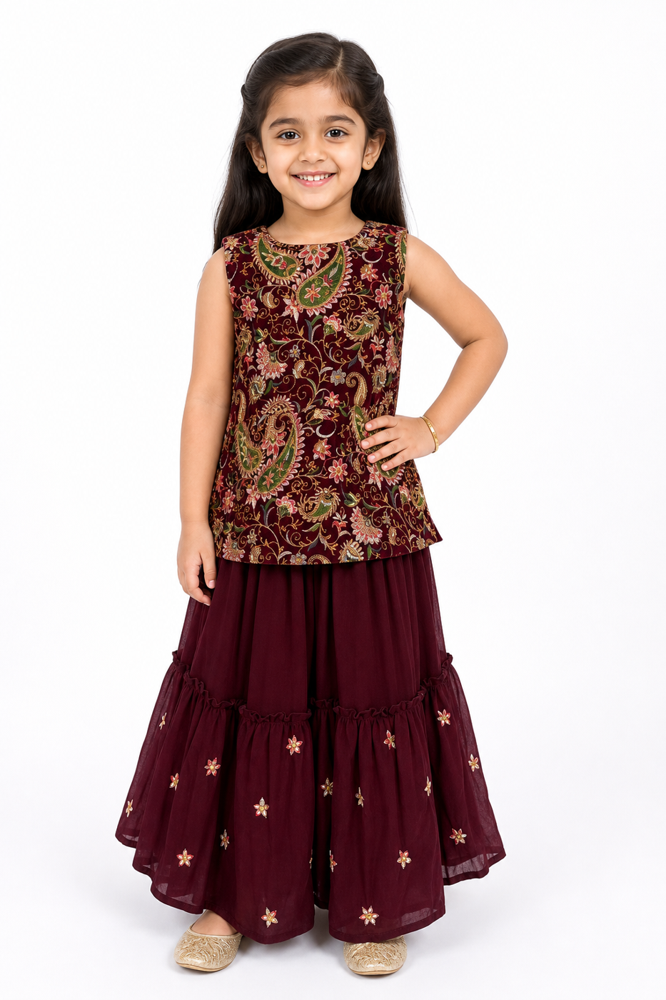 Maroon Paisley Sharara Set