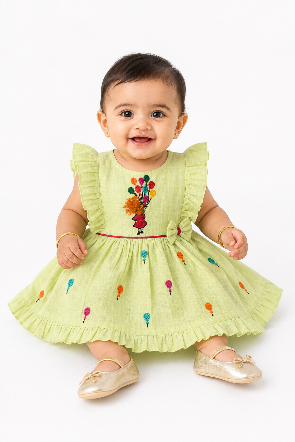 Lime Balloon Silk Frock