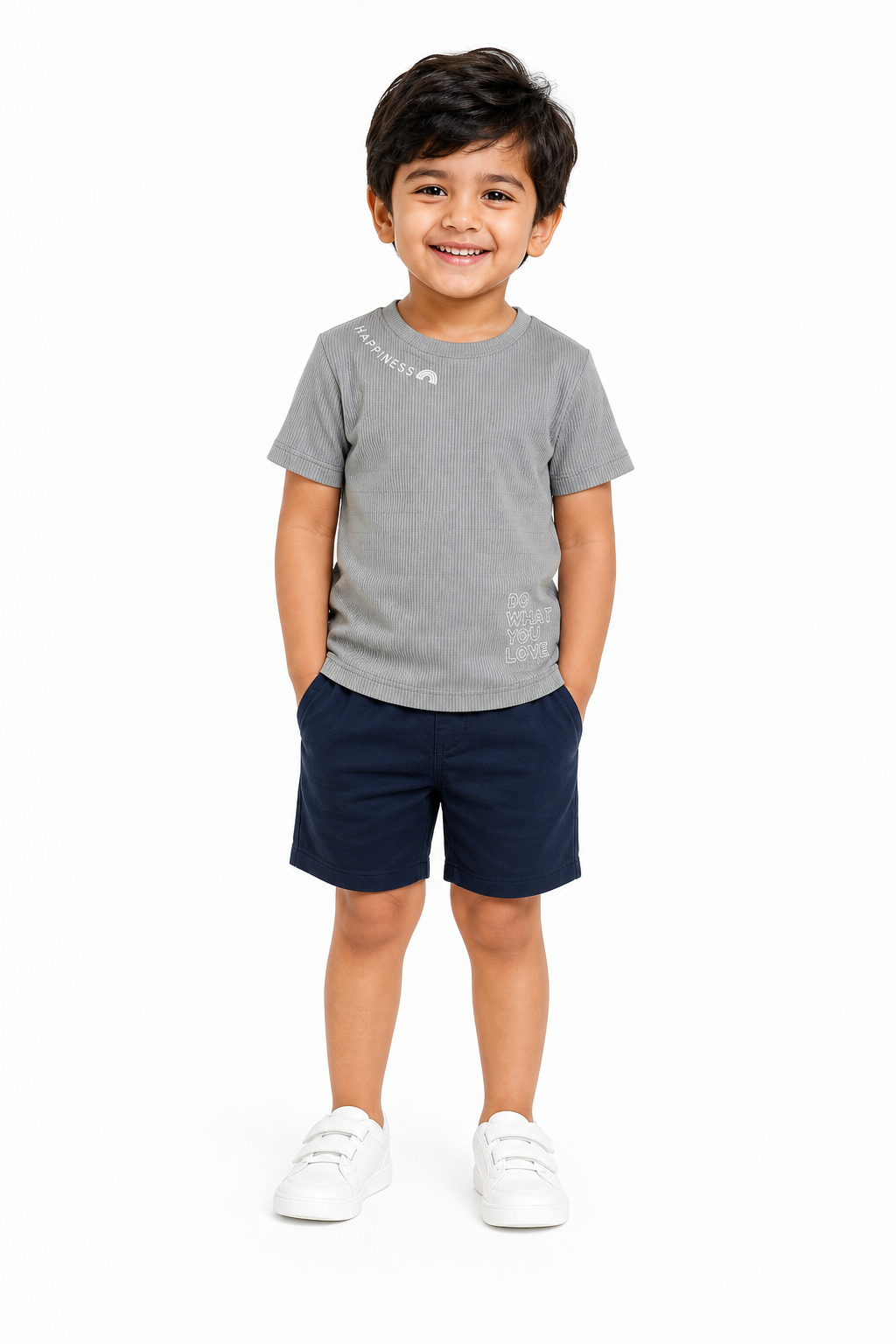 Grey Tee & Navy Shorts
