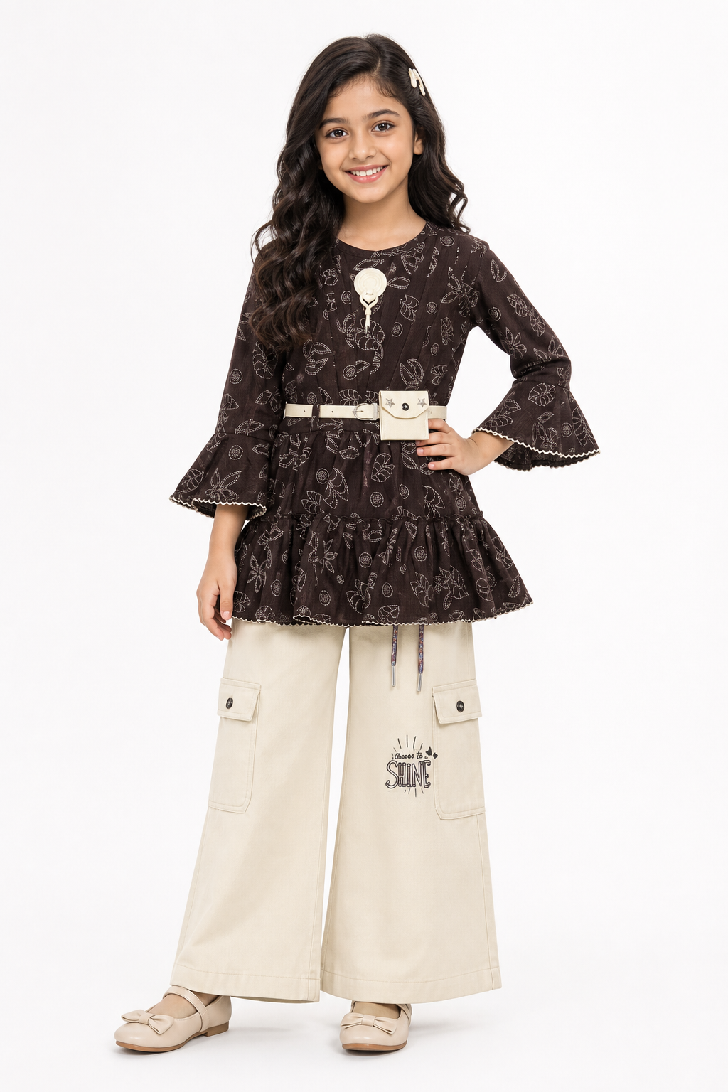 Mocha Bell-Sleeve Palazzo Set